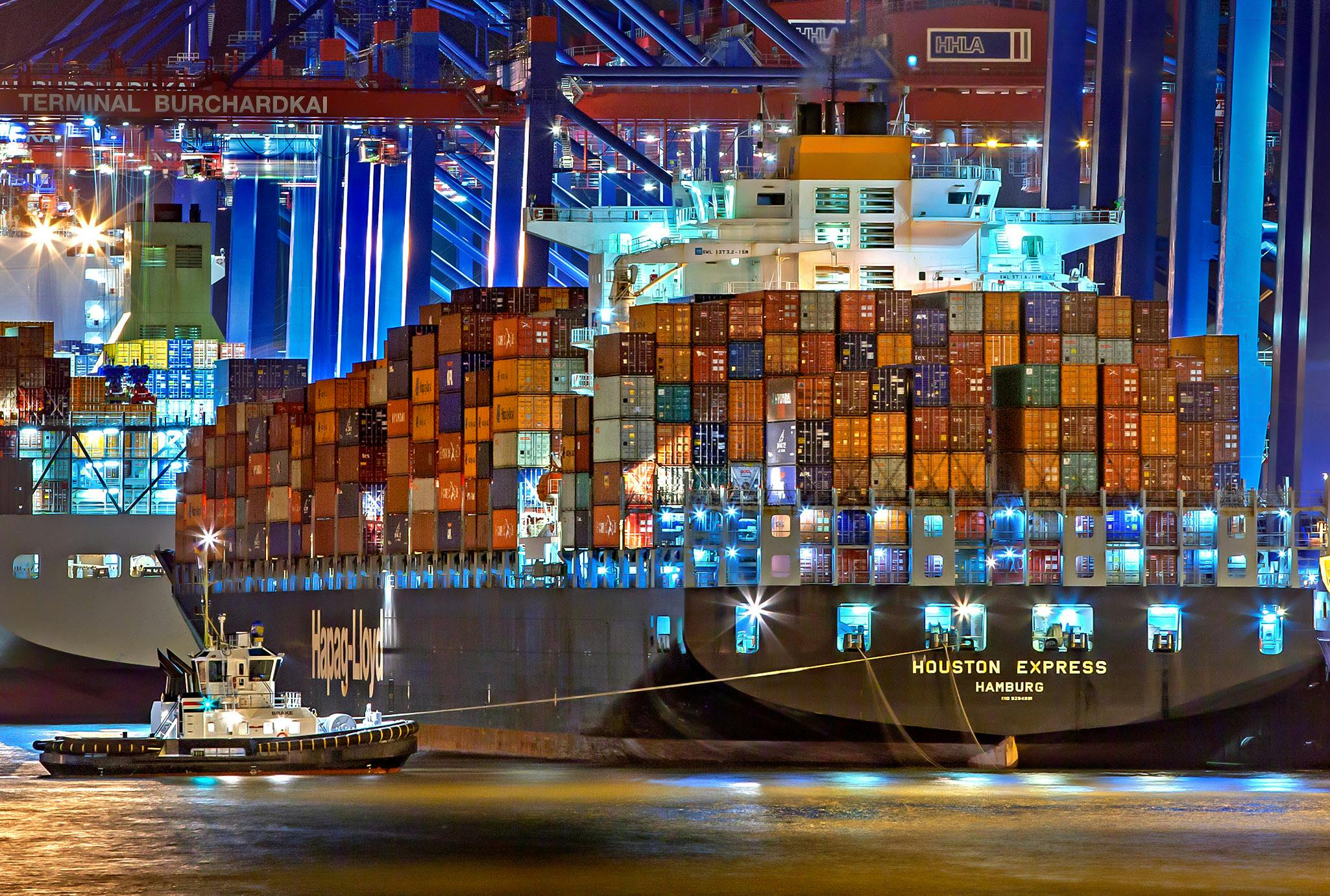Container ship leaving port