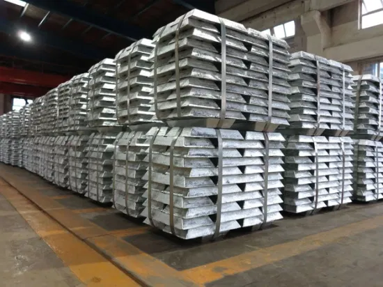 Zinc ingots strapped on pallets